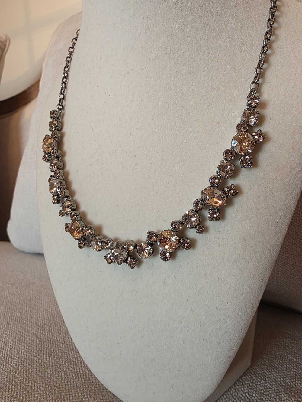 NWT Sorrelli Crystal Cluster Necklace - Champagne and Clear Rhinestones